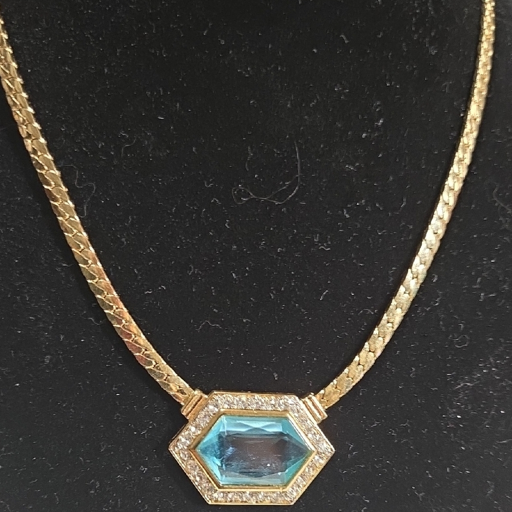 Nina Ricci Gold Necklace with Blue Accent